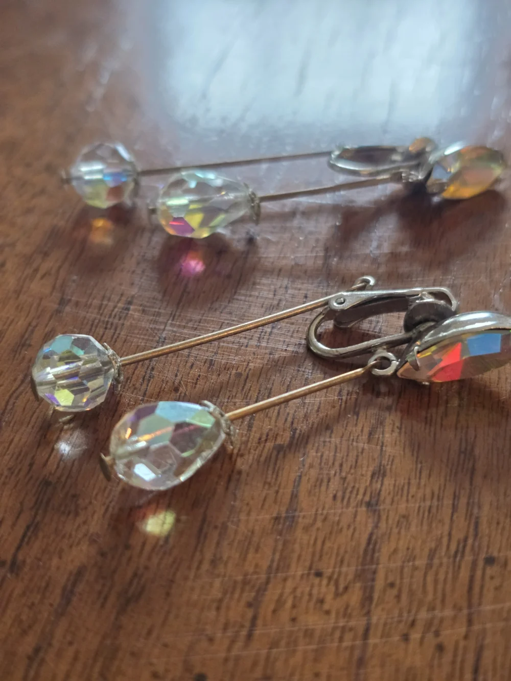 Vintage Crystal Drop Dangle Earrings - Iridescent